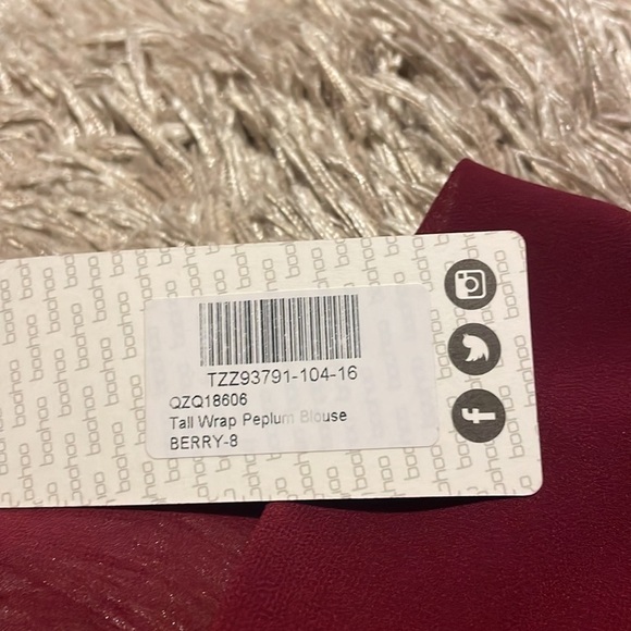 NWT Boohoo Tall Wrap Peplum Long‎ Sleeve Blouse - Picture 5 of 7
